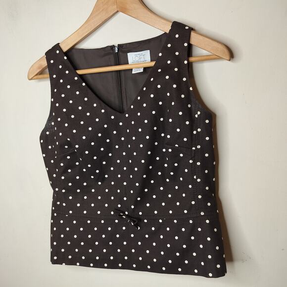 Ann Taylor LOFT Sleeveless Top Polka Dot Cotton - Picture 4 of 8